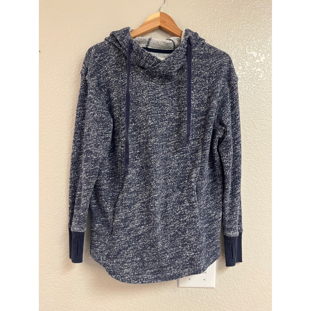 Mossimo Supply Co Womens Navy Marled Space Dye Cowl Neck Hoodie Thumbholes M